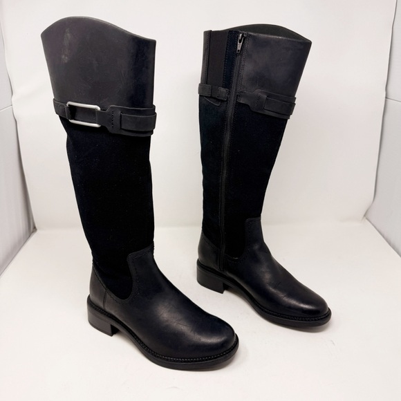 Clarks Black Leather Tall Riding Boots Size 6 - Picture 1 of 10